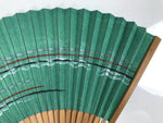 Japanese Paper Folding Fan Vtg Sensu Bamboo Frame Teal White Red Stripe 5D17