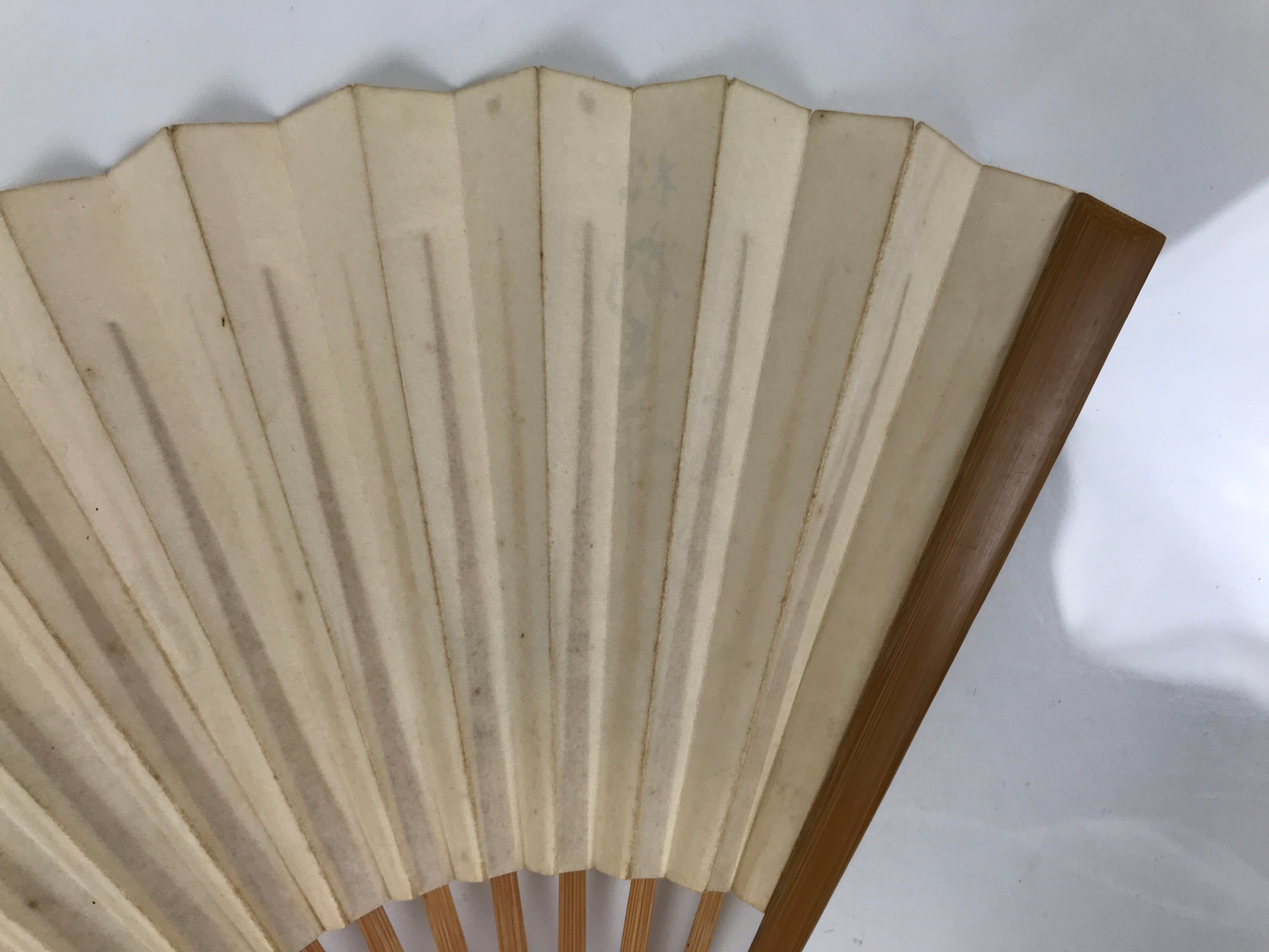 Japanese Paper Folding Fan Vtg Sensu Bamboo Frame White Bird Crane Couple 5D38