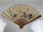 Japanese Paper Folding Fan Vtg Sensu Bamboo Frame White Bird Crane Couple 5D38