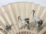 Japanese Paper Folding Fan Vtg Sensu Bamboo Frame White Bird Crane Couple 5D38