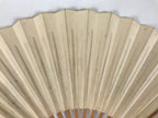 Japanese Paper Folding Fan Vtg Sensu Bamboo Frame White Bird Crane Couple 5D38