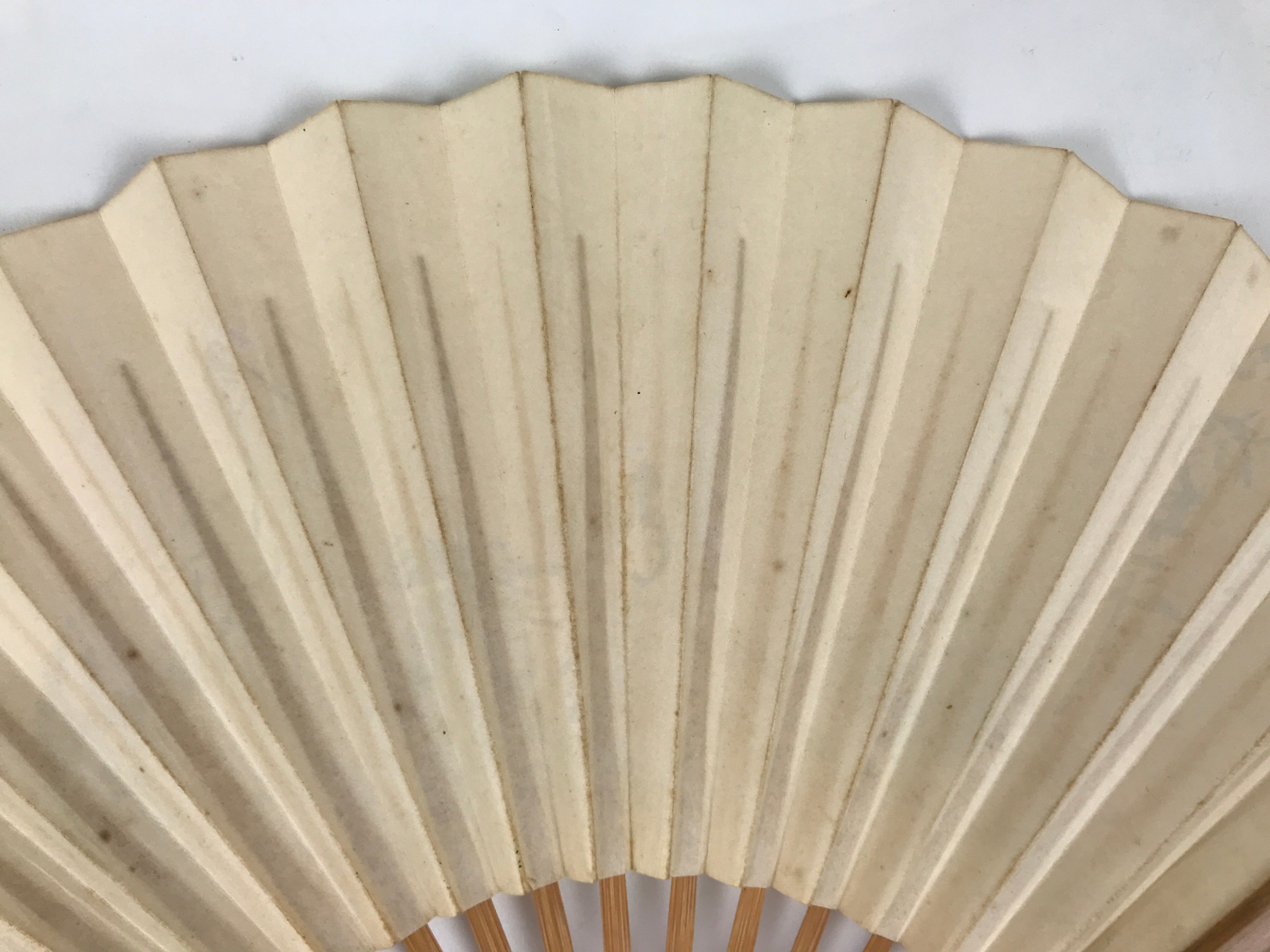 Japanese Paper Folding Fan Vtg Sensu Bamboo Frame White Bird Crane Couple 5D38
