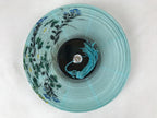 Japanese Paper Hanging Chochin Lantern Vtg Flowers Blue Tassel Black Gold LT72
