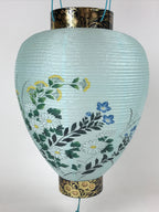 Japanese Paper Hanging Chochin Lantern Vtg Flowers Blue Tassel Black Gold LT72