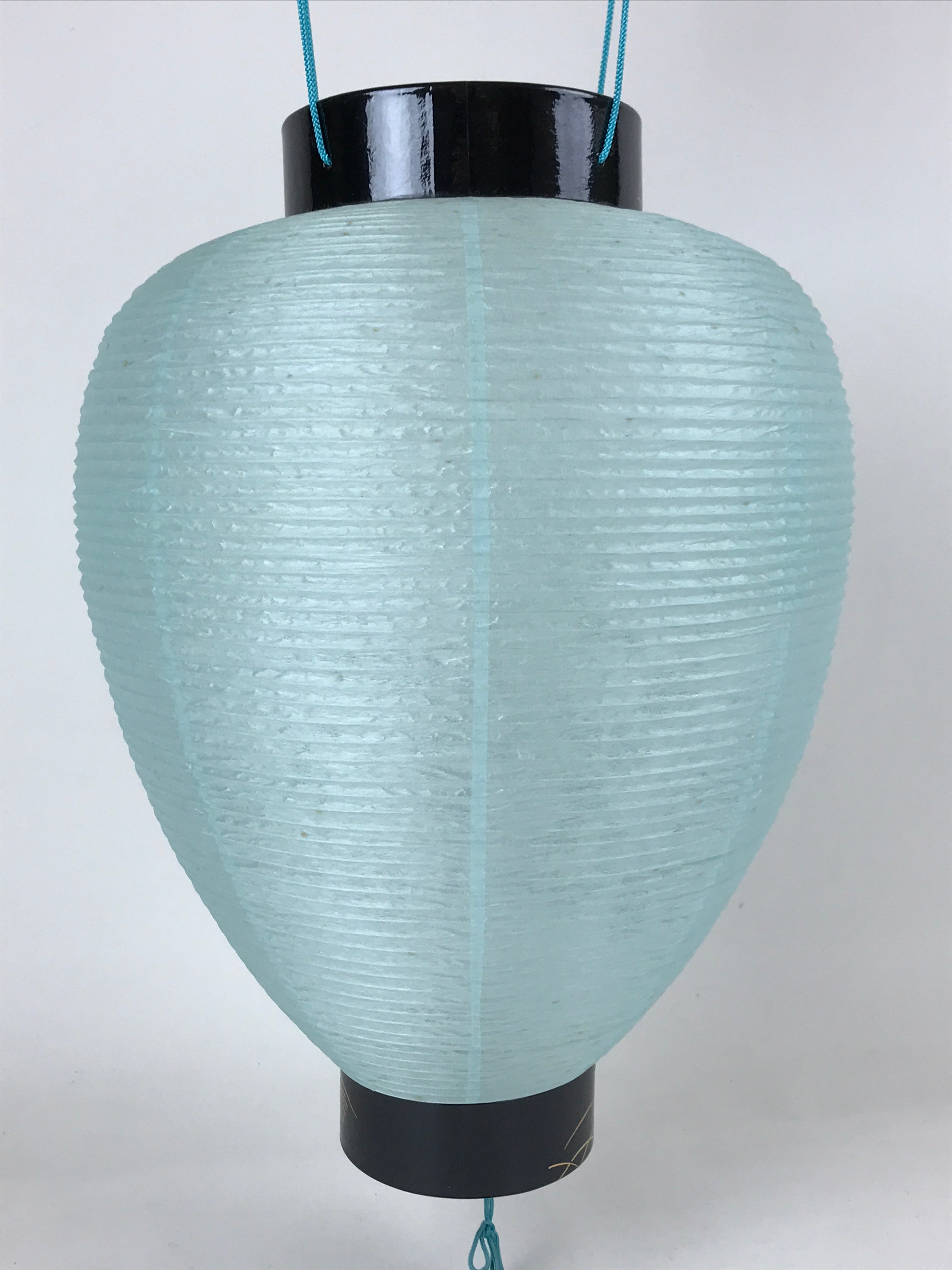 Japanese Paper Hanging Chochin Lantern Vtg Flowers Blue Tassel Black Gold LT72