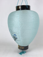 Japanese Paper Hanging Chochin Lantern Vtg Flowers Blue Tassel Black Gold LT72