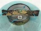Japanese Paper Hanging Chochin Lantern Vtg Flowers Blue Tassel Black Gold LT72