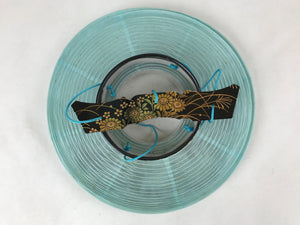Japanese Paper Hanging Chochin Lantern Vtg Flowers Blue Tassel Black Gold LT72