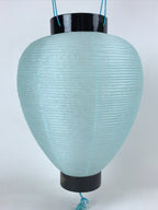 Japanese Paper Hanging Chochin Lantern Vtg Flowers Blue Tassel Black Gold LT73
