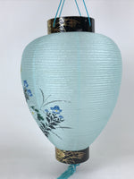 Japanese Paper Hanging Chochin Lantern Vtg Flowers Blue Tassel Black Gold LT73