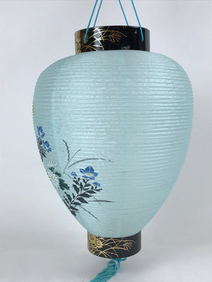 Japanese Paper Hanging Chochin Lantern Vtg Flowers Blue Tassel Black Gold LT73