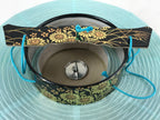 Japanese Paper Hanging Chochin Lantern Vtg Flowers Blue Tassel Black Gold LT73