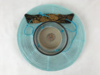 Japanese Paper Hanging Chochin Lantern Vtg Flowers Blue Tassel Black Gold LT73