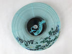 Japanese Paper Hanging Chochin Lantern Vtg Flowers Blue Tassel Black Gold LT73