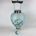 Japanese Paper Hanging Chochin Lantern Vtg Flowers Blue Tassel Black Gold LT73