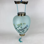 Japanese Paper Hanging Chochin Lantern Vtg Flowers Blue Tassel Black Gold LT73
