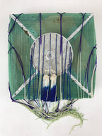 Japanese Paper Hanging Chochin Lantern Vtg Large Temple Candle Shade Green LT69