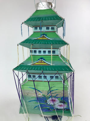 Japanese Paper Hanging Chochin Lantern Vtg Large Temple Candle Shade Green LT69