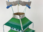 Japanese Paper Hanging Chochin Lantern Vtg Large Temple Candle Shade Green LT69
