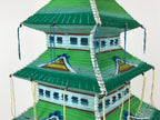 Japanese Paper Hanging Chochin Lantern Vtg Large Temple Candle Shade Green LT69