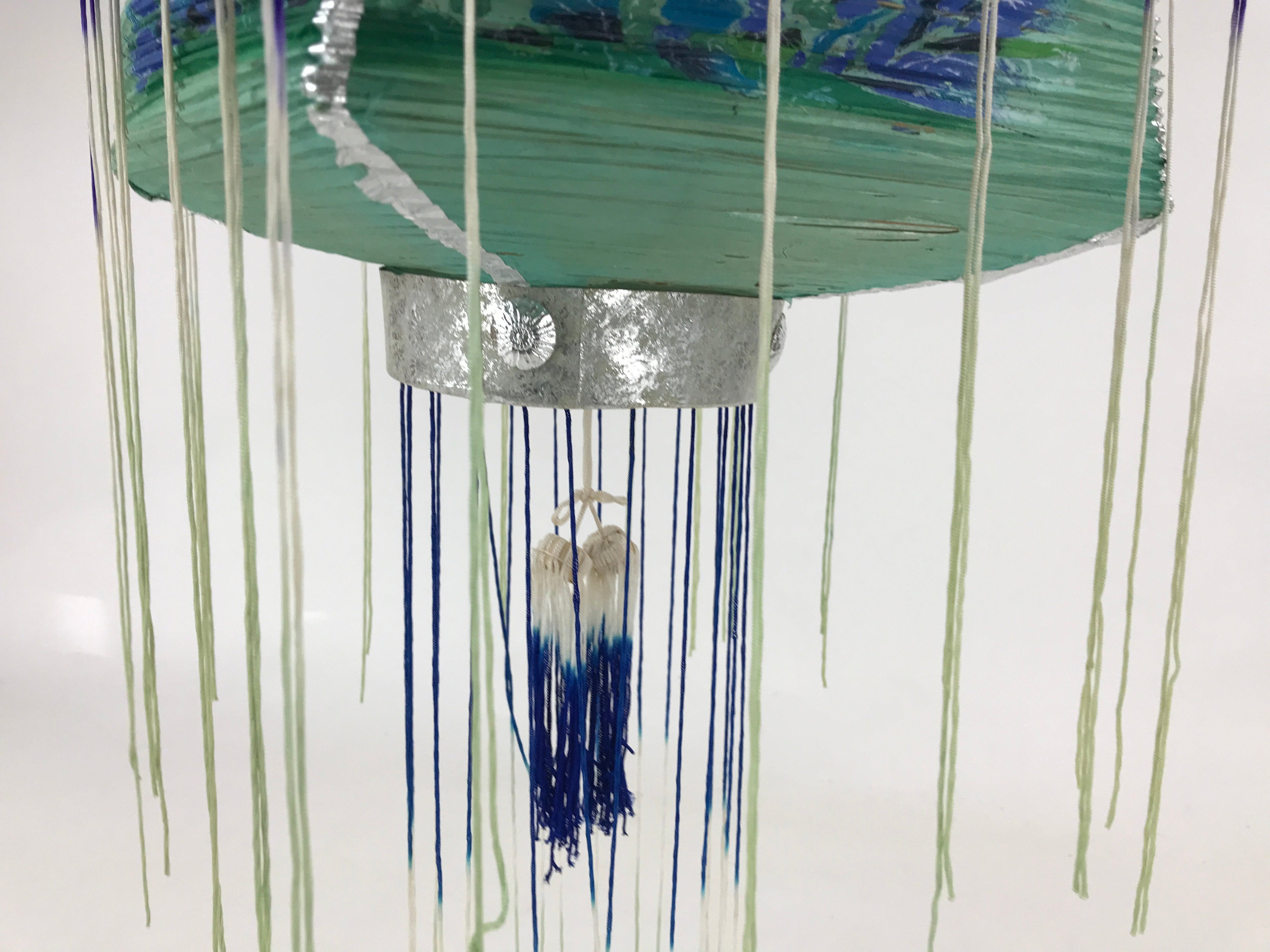 Japanese Paper Hanging Chochin Lantern Vtg Large Temple Candle Shade Green LT69