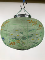 Japanese Paper Hanging Lantern Vtg Obon Flowers Chrysanthemum Green Decor LT93