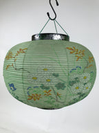 Japanese Paper Hanging Lantern Vtg Obon Flowers Chrysanthemum Green Decor LT93