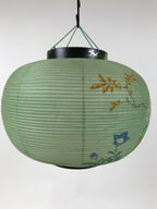 Japanese Paper Hanging Lantern Vtg Obon Flowers Chrysanthemum Green Decor LT93