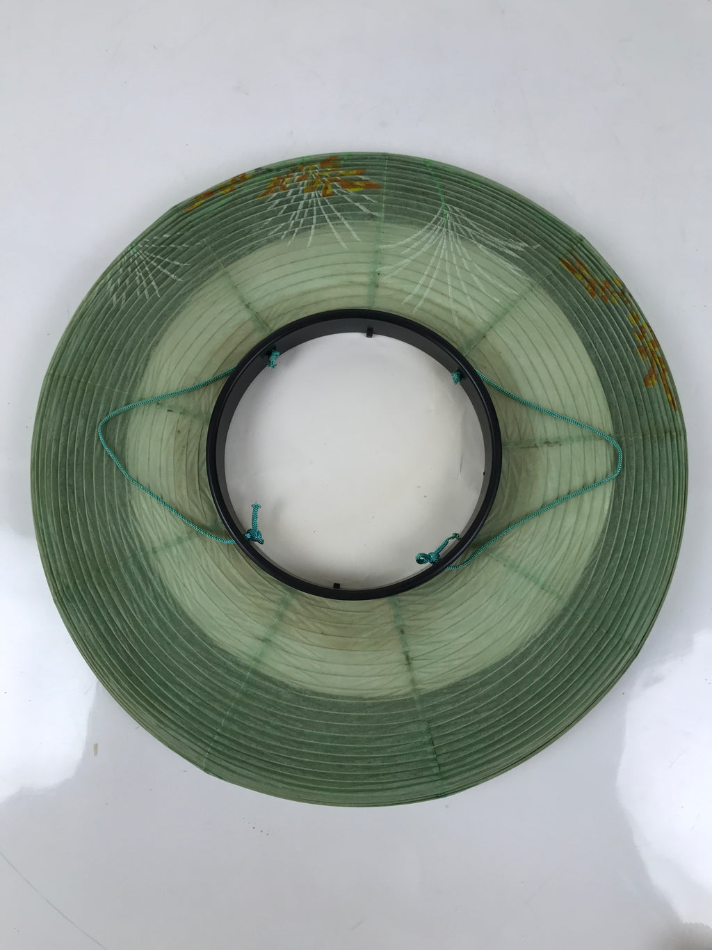 Japanese Paper Hanging Lantern Vtg Obon Flowers Chrysanthemum Green Decor LT93