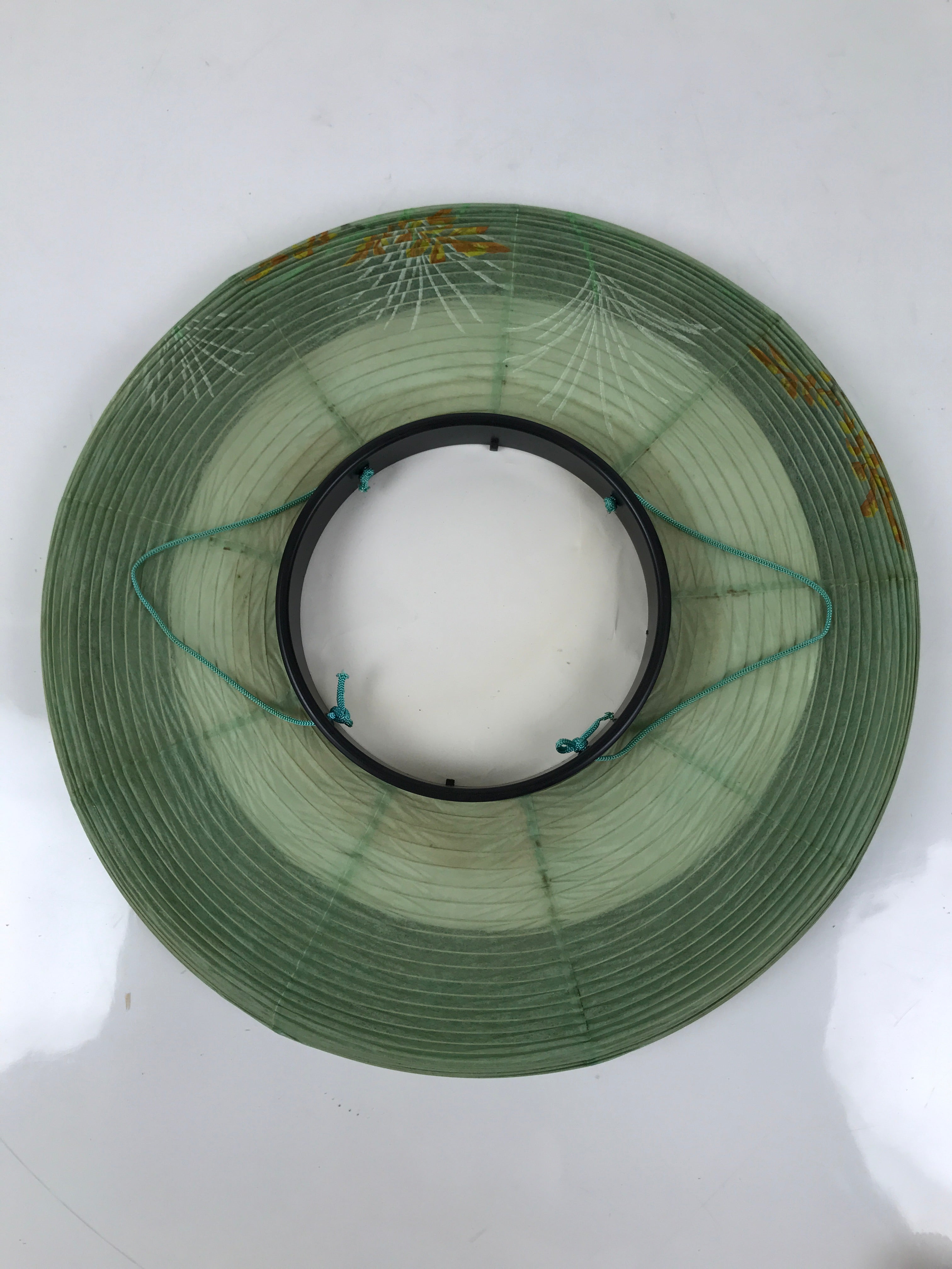 Japanese Paper Hanging Lantern Vtg Obon Flowers Chrysanthemum Green Decor LT93