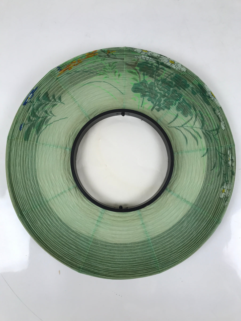 Japanese Paper Hanging Lantern Vtg Obon Flowers Chrysanthemum Green Decor LT93