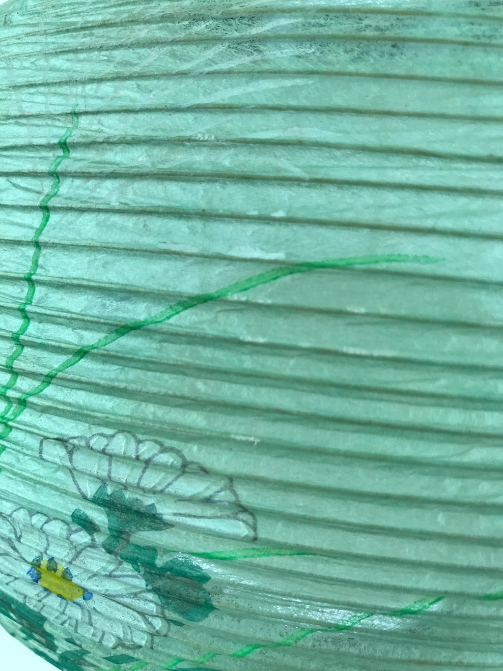 Japanese Paper Hanging Lantern Vtg Obon Flowers Chrysanthemum Green Decor LT93