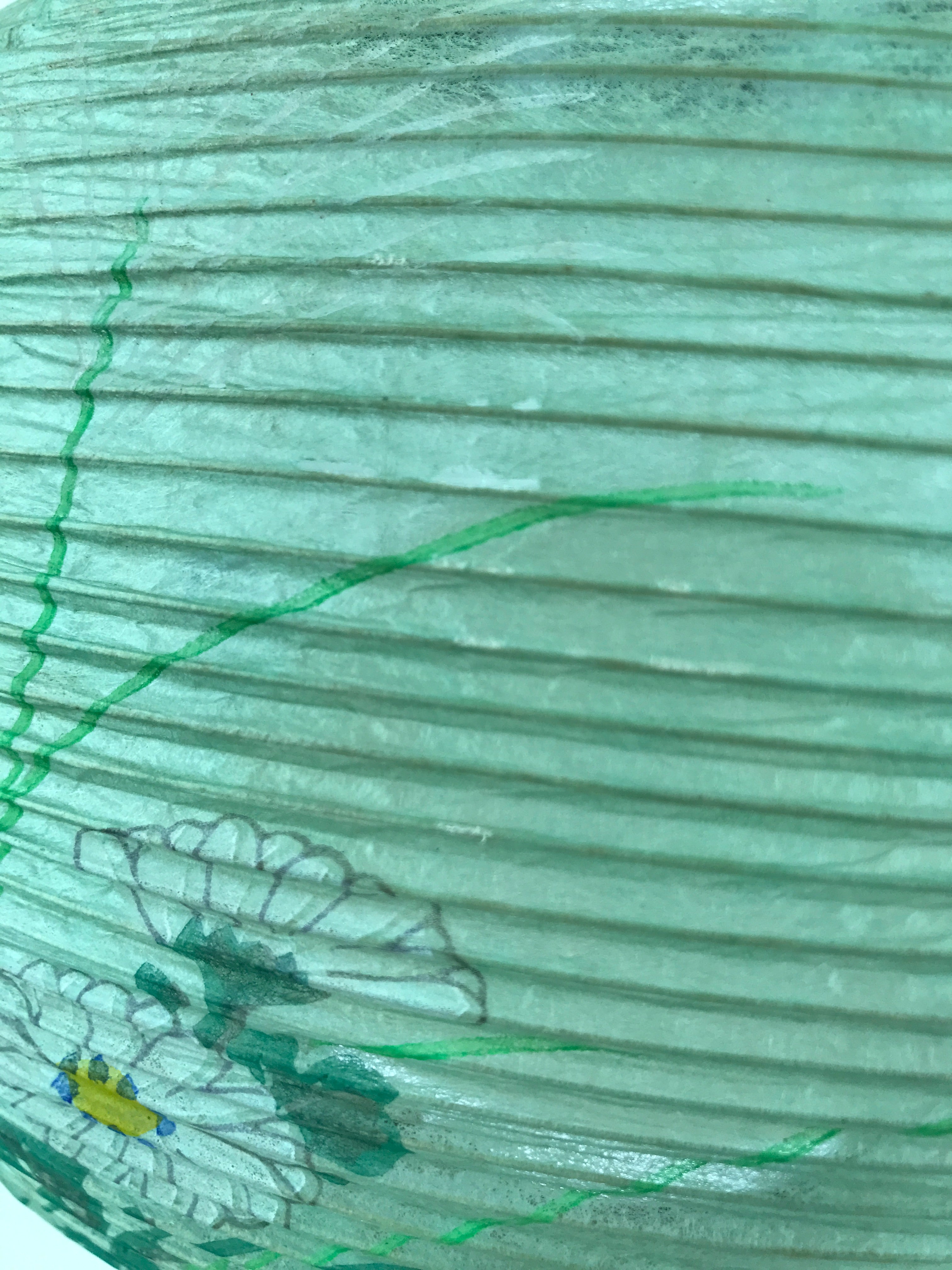 Japanese Paper Hanging Lantern Vtg Obon Flowers Chrysanthemum Green Decor LT93