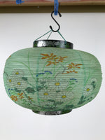 Japanese Paper Hanging Lantern Vtg Obon Flowers Chrysanthemum Green Decor LT94