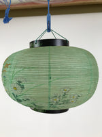 Japanese Paper Hanging Lantern Vtg Obon Flowers Chrysanthemum Green Decor LT94