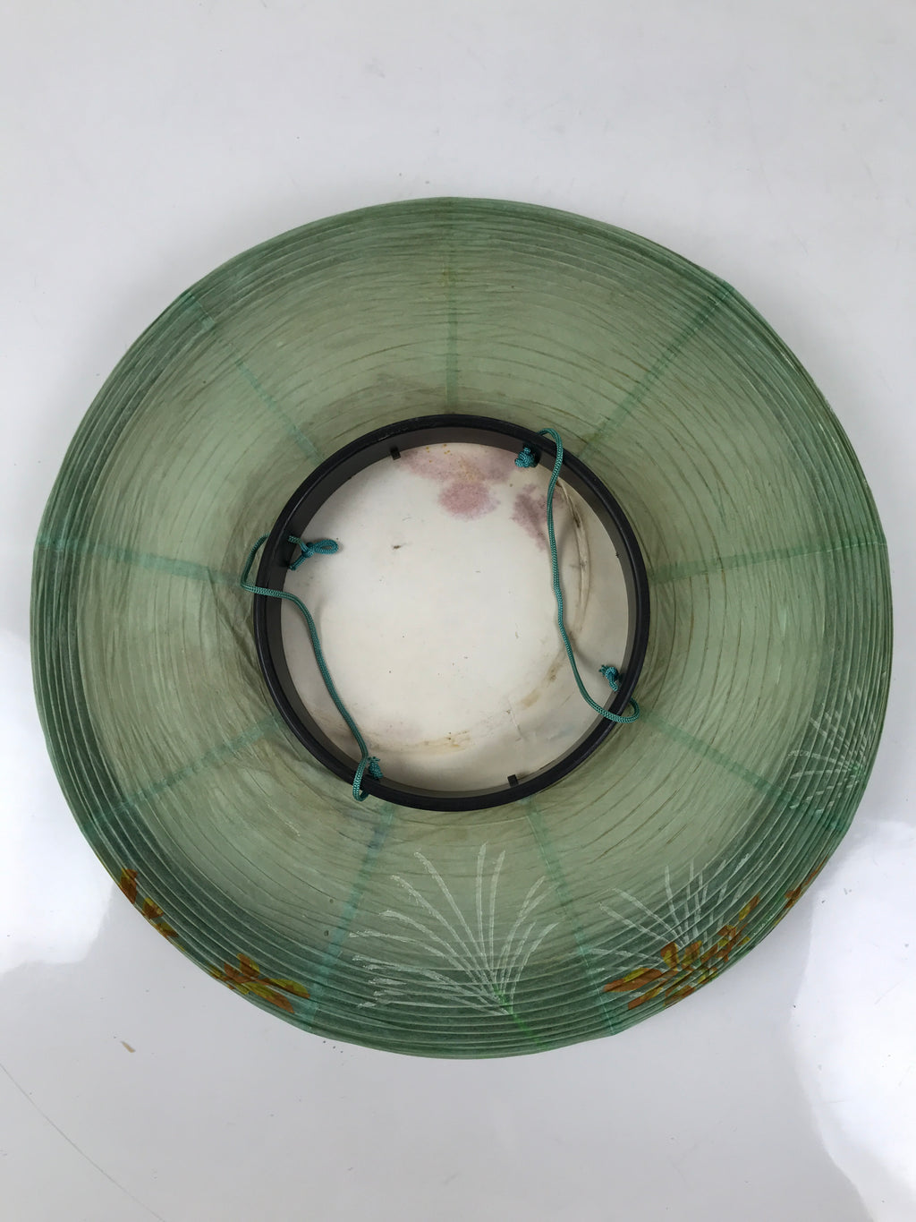 Japanese Paper Hanging Lantern Vtg Obon Flowers Chrysanthemum Green Decor LT94