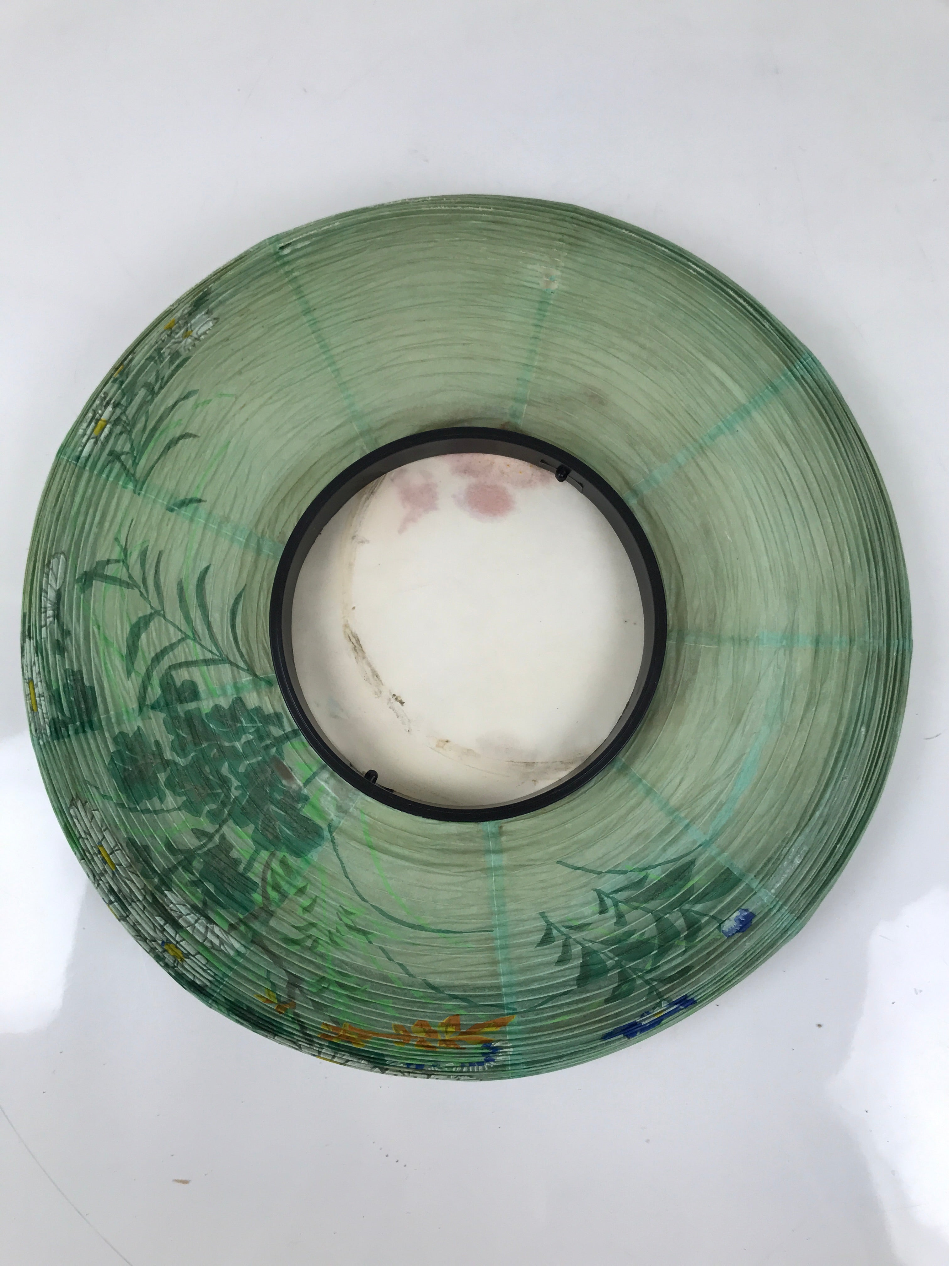 Japanese Paper Hanging Lantern Vtg Obon Flowers Chrysanthemum Green Decor LT94