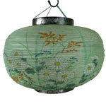 Japanese Paper Hanging Lantern Vtg Obon Flowers Chrysanthemum Green Decor LT94
