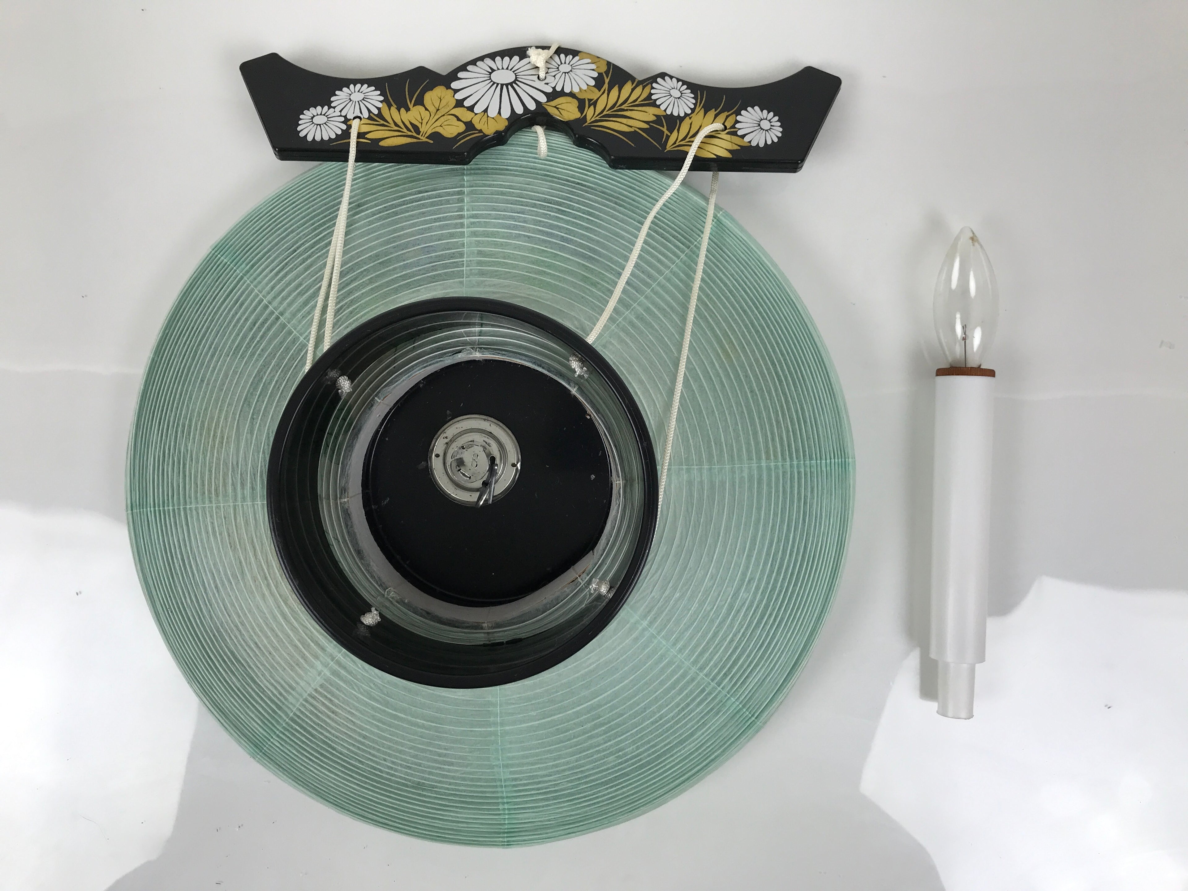 Japanese Paper Hanging Lantern Vtg Obon Flowers Chrysanthemum Green Decor LT95