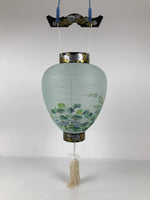 Japanese Paper Hanging Lantern Vtg Obon Flowers Chrysanthemum Green Decor LT95