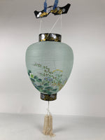 Japanese Paper Hanging Lantern Vtg Obon Flowers Chrysanthemum Green Decor LT95