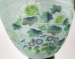 Japanese Paper Hanging Lantern Vtg Obon Flowers Chrysanthemum Green Decor LT95