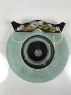 Japanese Paper Hanging Lantern Vtg Obon Flowers Chrysanthemum Green Decor LT95