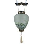 Japanese Paper Hanging Lantern Vtg Obon Flowers Chrysanthemum Green Decor LT95