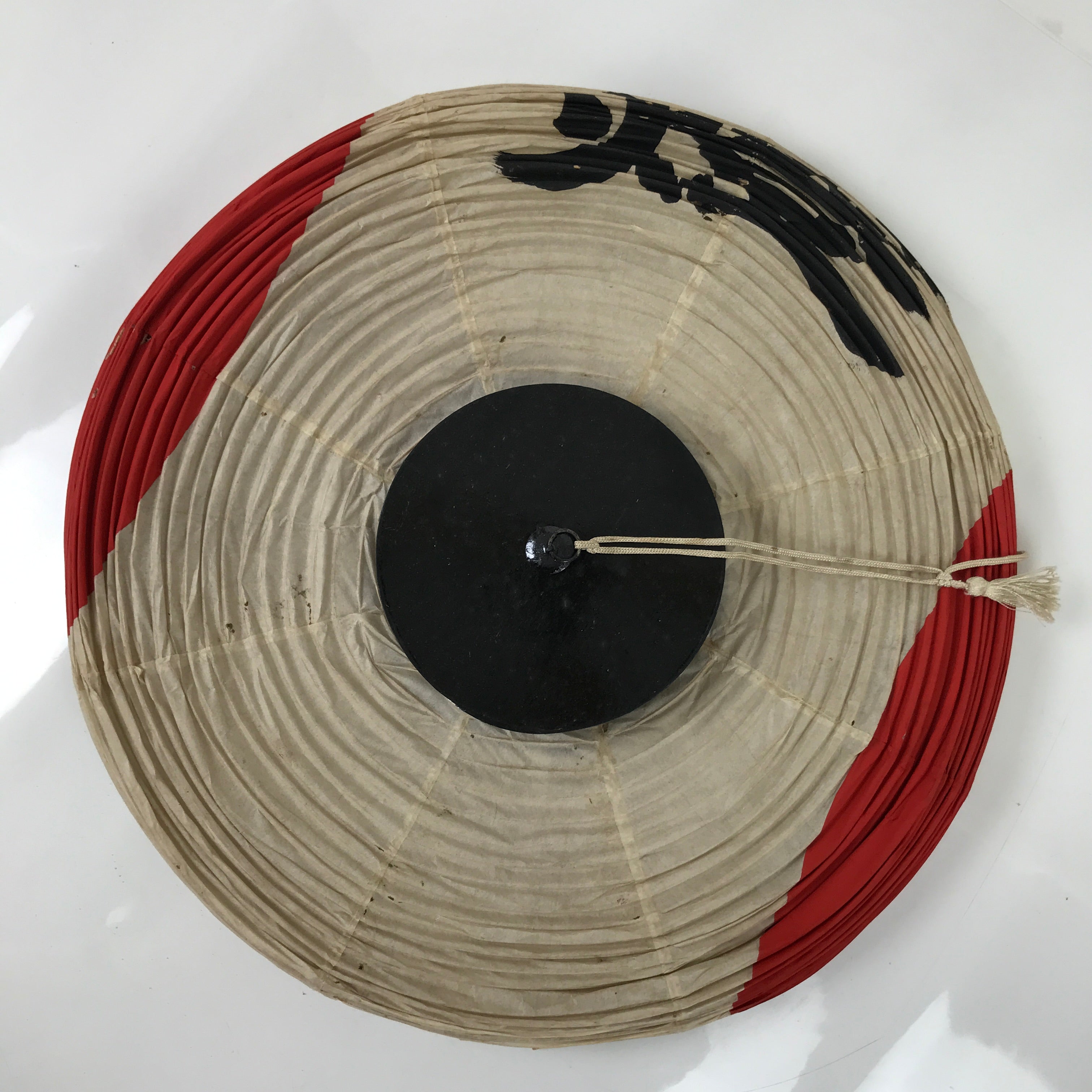 Japanese Paper Hanging Votive Lantern Vtg Kento Hinomaru White Red Black LT89