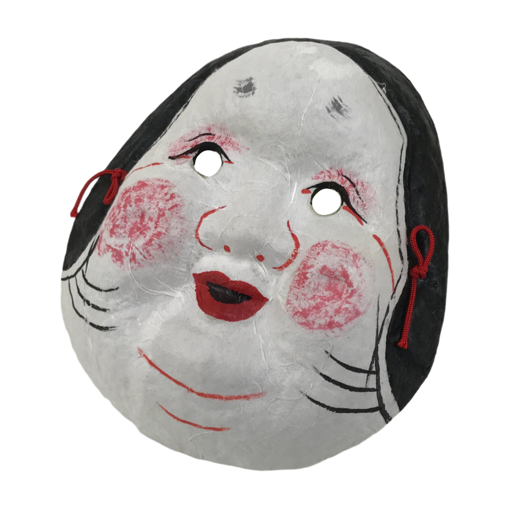 Japanese Paper Mache Noh Mask Okame Vtg Otafuku Smiling Woman Nohmen Kagura OM78