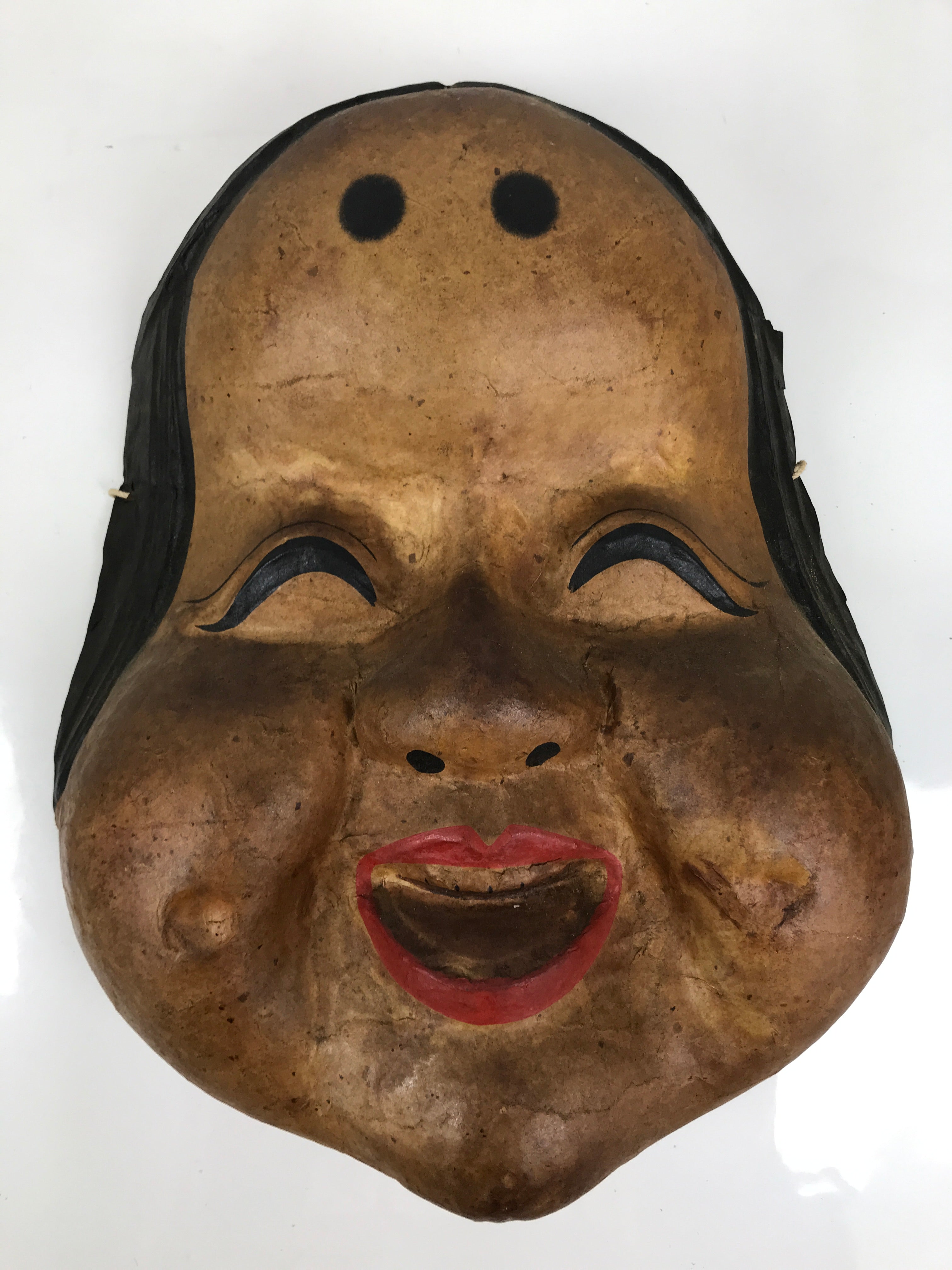 Japanese Paper Mache Noh Mask Okame Vtg Otafuku Smiling Woman Nohmen Kagura OM90