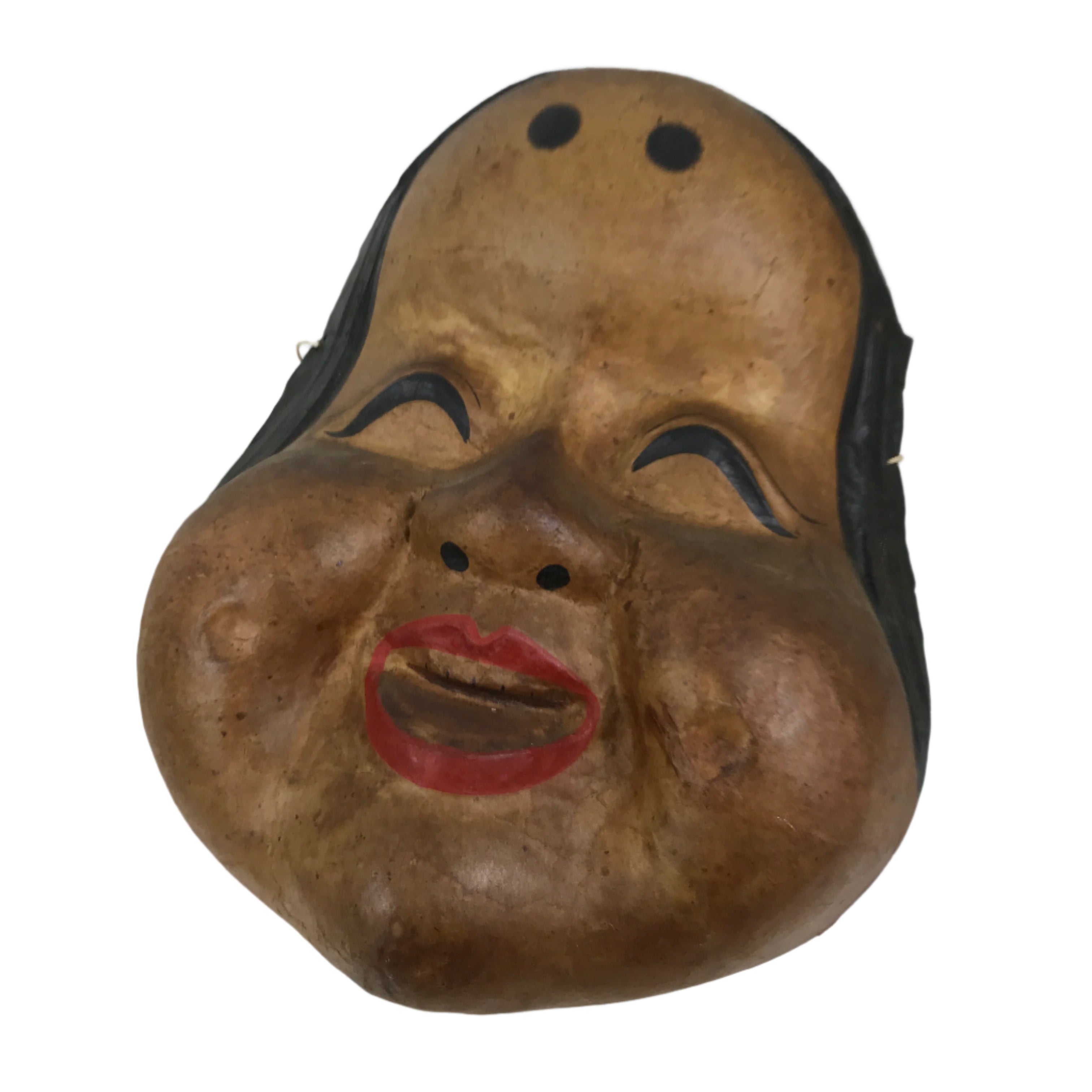 Japanese Paper Mache Noh Mask Okame Vtg Otafuku Smiling Woman Nohmen Kagura OM90
