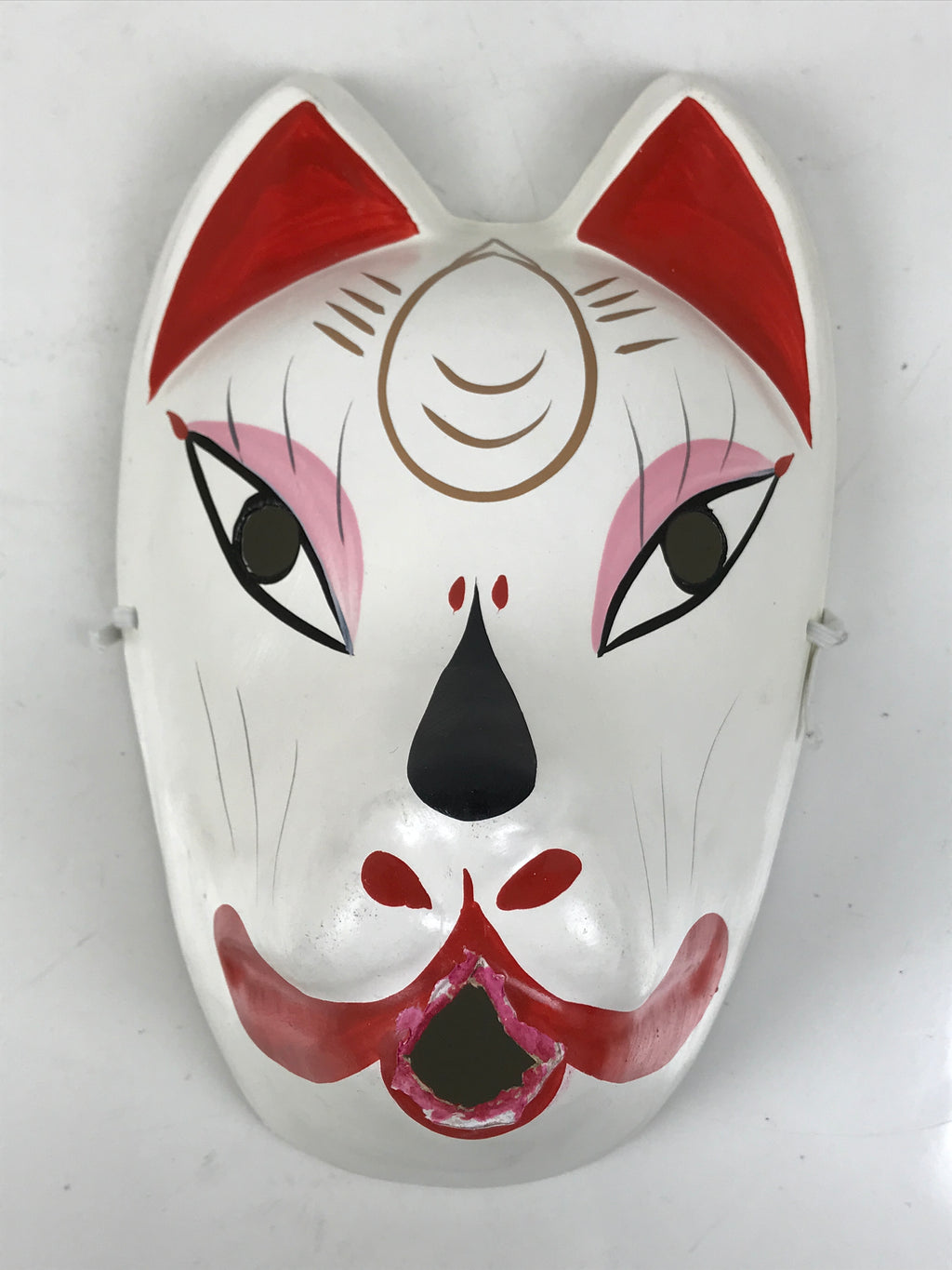 Japanese Paper Mache Noh Mask White Fox Vtg Kitsune Inari Nohmen Kagur ...