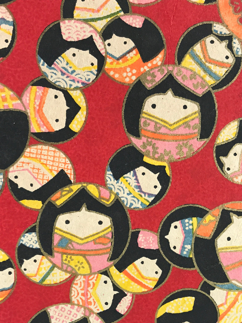 Japanese Paper Sewing Box Haribako Vtg Tansu Chest 3 Drawers Red Kimono Girl T33